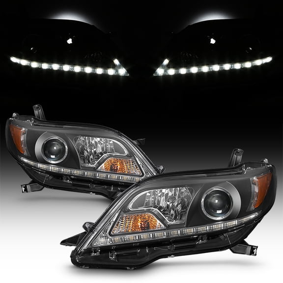 AKKON - For 11-17 Toyota Sienna XL30 Black Bezel LED DRL Projector Headlights Assembly