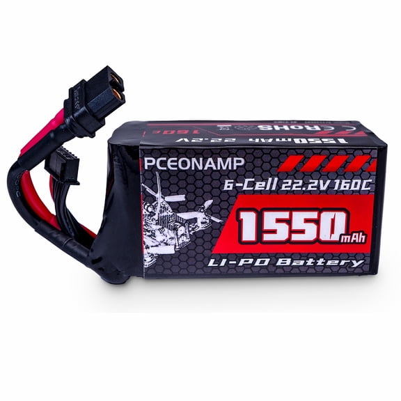 PCEONAMP 6S Lipo Battery 1550mAh 22.2V 160C with XT60 Plug Rechargeable High Capacity RC Drone Battery Soft Case Fit for RC FPV RC Racing Drone Quadcopter