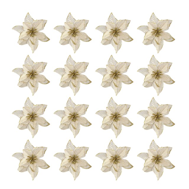 Flor de Navidad 16PCS Simulación de Navidad del polvo del oro del árbol de navidad colgante Garland bricolaje Accesorios de flores artificiales (de oro)