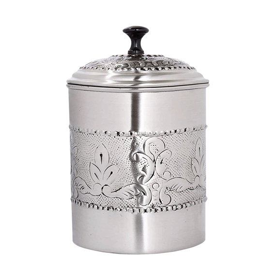 NuSteel Antique Pewter Embossed 4 QT Stainless Steel Canister, Beautiful Food Storage Container for Kitchen Counter, Tea, Sugar, Coffee, Caddy, Flour Canister with Rubber seal lid,TG-411-4