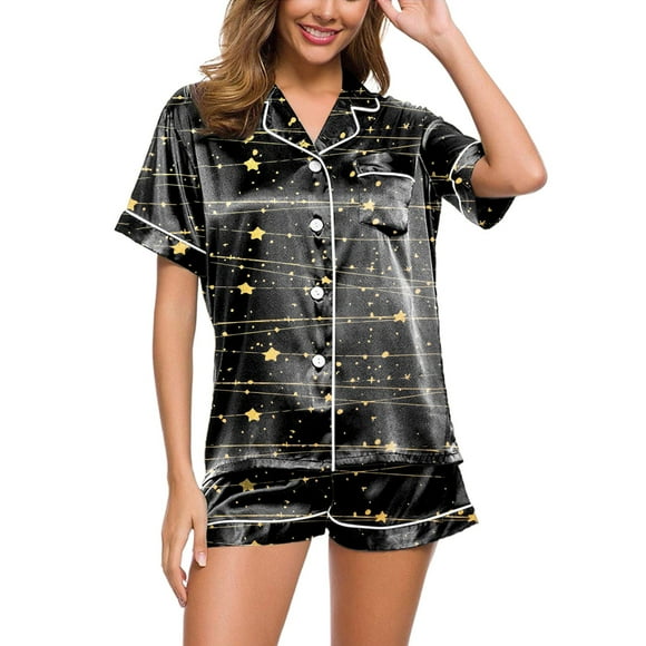TSADFHJI Silk Robes for Women Kimono Womens Home Clothes Short Sleeved Silk Like Pajamas Womens Summer Multicolor Suit M Black