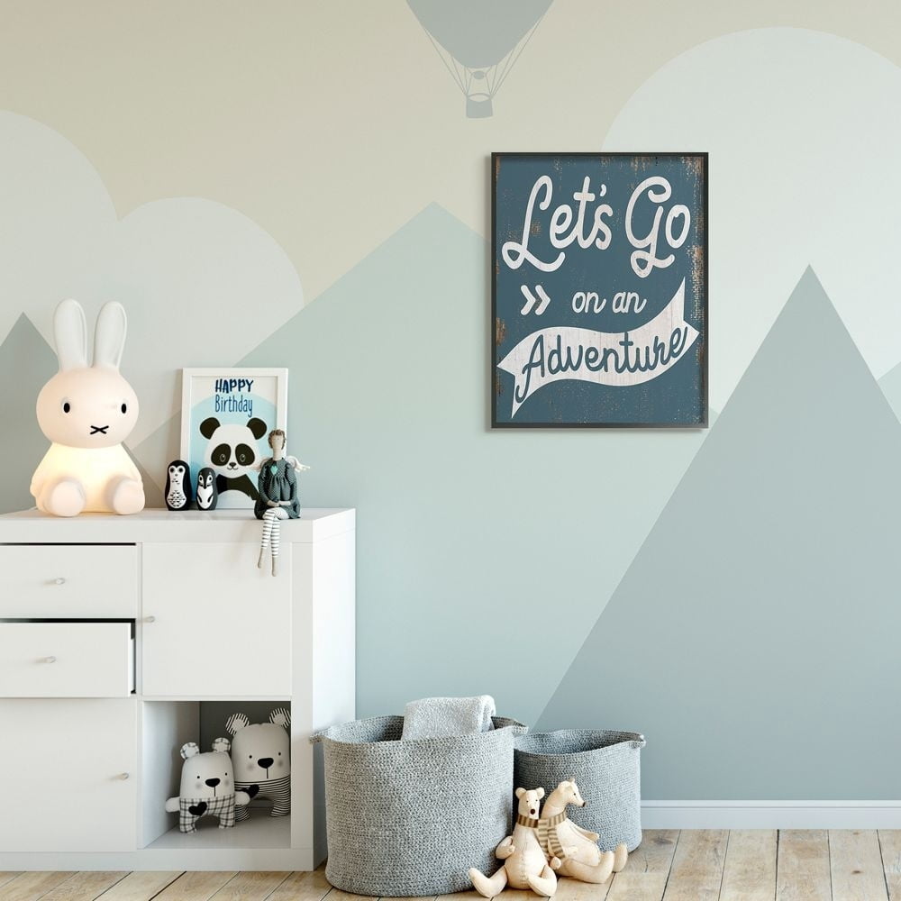 Stupell Industries Lets Go On An Adventure Quote Distressed Rustic Sentiments Framed Wall Art Design by Daphne Polselli, 24" x 30", Black Framed
