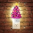 thumbnail image 2 of Ceramic Christmas Tree Night Light - Pink Plug-in Decorative Night Light with 28 Bulbs and Star Topper, 2 of 7