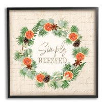 Stupell Industries Simply Blessed Botanical Wreath Graphic Art Black Framed Art Print Wall Art, Design by Jennifer Pugh
