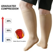 2 Pairs Wide Calf Compression Socks for Women Men AMITOFO Circulation 20-30mmHg Plus Size Knee High Support Stockings| Circulation | Nurses | Running | Travel,Beige Black 4XL