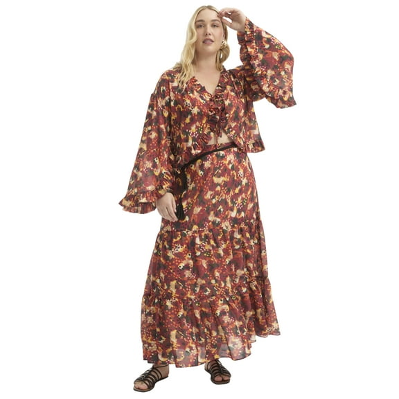 June & Vie Women's Plus Size Ruffle Tie-Front Top