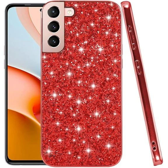 Compatible with Samsung S21 Plus Case Glitter Shockproof, for Samsung Galaxy S21 Plus Phone Case Bling Sparkly Soft TPU and PC Silicone Shiny Girl Women Thin Protective Cover (Red)