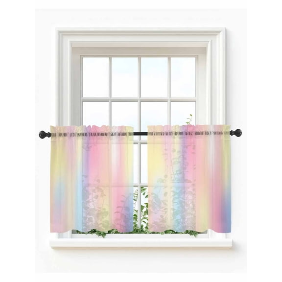 Pink Purple Tier Curtains 36 Inch Length,Sheer Curtains for Bedroom Living Room Window Modern Colorful Ombre Abstract Tie Dye Art Small Half Window Kitchen Curtains & Drapes 27.5"x36" 2 Panels
