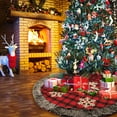 thumbnail image 3 of Bueautybox Christmas Tree Skirt, 48 Inch Large Buffalo Plaid Christmas Tree Skirt, Rustic Burlap Xmas Tree Skirt with Thick Faux Fur Snowflake, 3 of 7