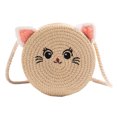 thumbnail image 1 of Lindo gato bolso tejido a mano Casual niñas pequeño bolso redondo de paja Simple portátil elegante hecho a mano personalidad para viajes de vacaciones, 1 of 9