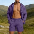 thumbnail image 2 of GUZOM Mens UPF 50+ Sun Protection Hooded Jacket & Shorts Set Lightweight Quick Dry Long Sleeve Fishing Hiking Beach Athletic Purple,Size XL, 2 of 9