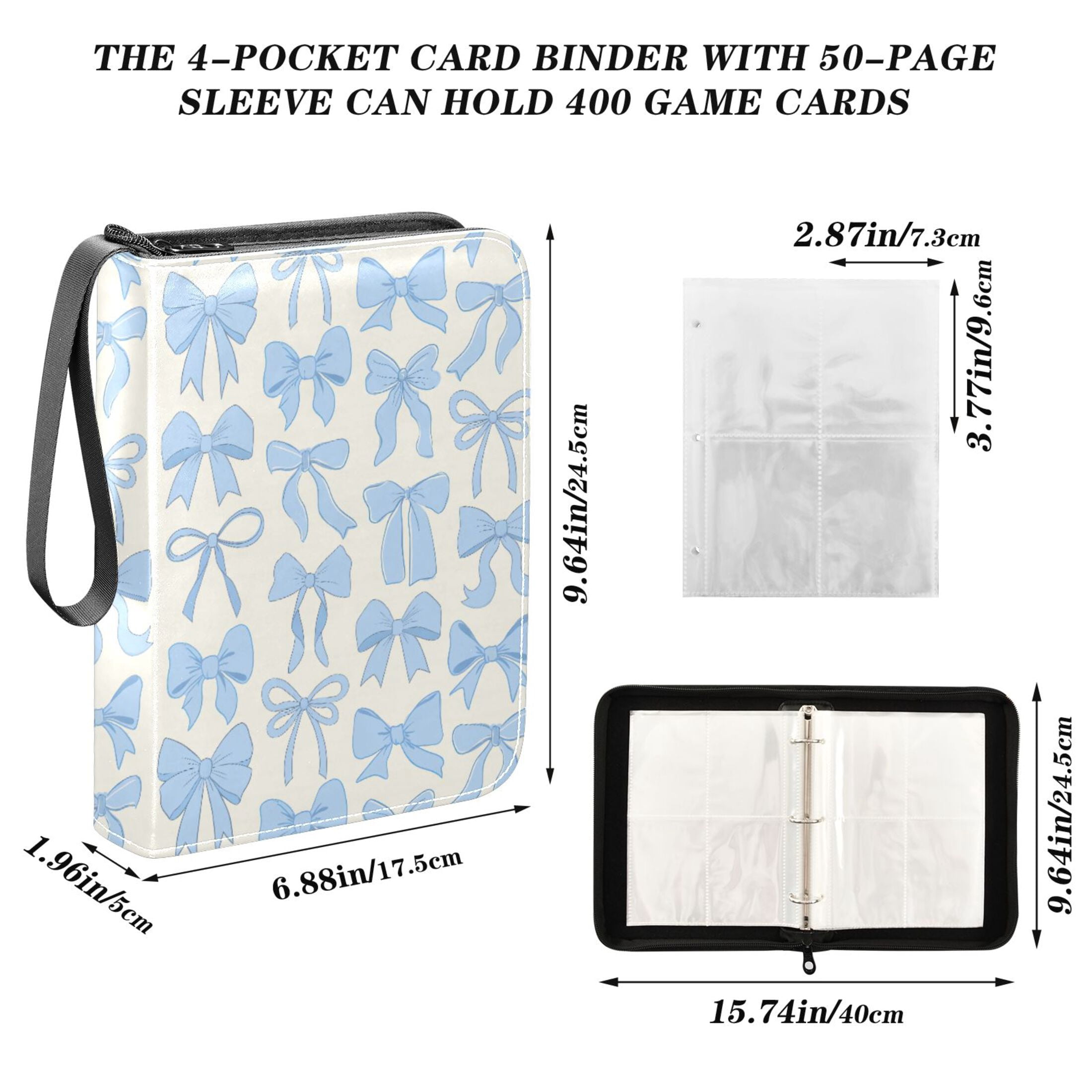 ALAZA Blue Bows Trading Card Binder 4 Pocket Cards Collection Album 400 Folder Holder