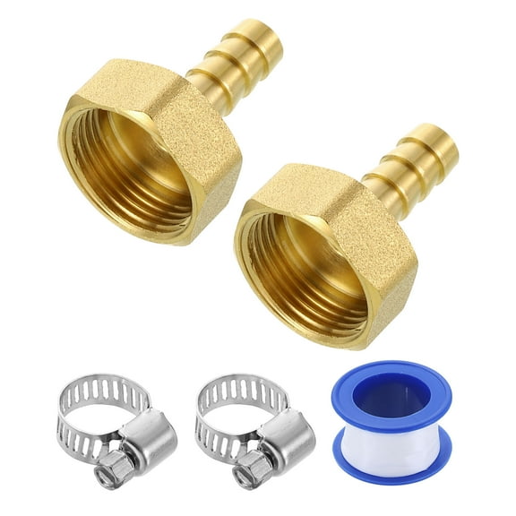 2Pcs Brass Hose Barb Fittings, 3/8" Barb x G3/4" Female Thread Hose Connector