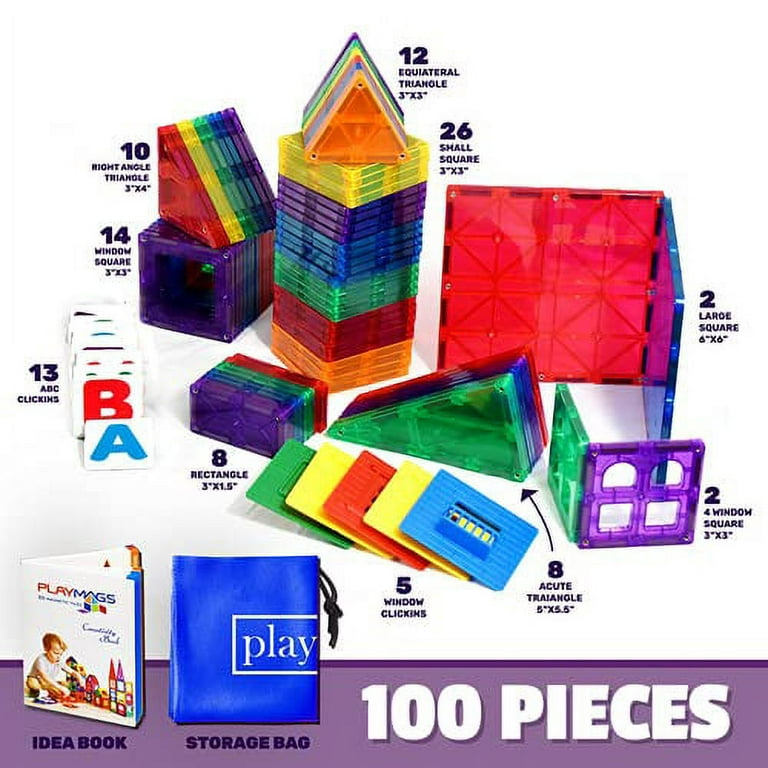 Playmags Exclusive: 60 PC Set - Magnetic Tiles 3D Building Playset, 30  Window Frames and 30 Click-in Windows Set, Durable Magnet Building Tiles,  STEM