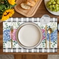thumbnail image 4 of Blue Pink Hydrangea Placemats Set of 4, Eucalyptus Leaves Summer Botanical Plaid Placemats for Dining Table, Place Mats for Kitchen Tabletop, Waterproof Wipeable Dining Table Mats Set, 4 of 9