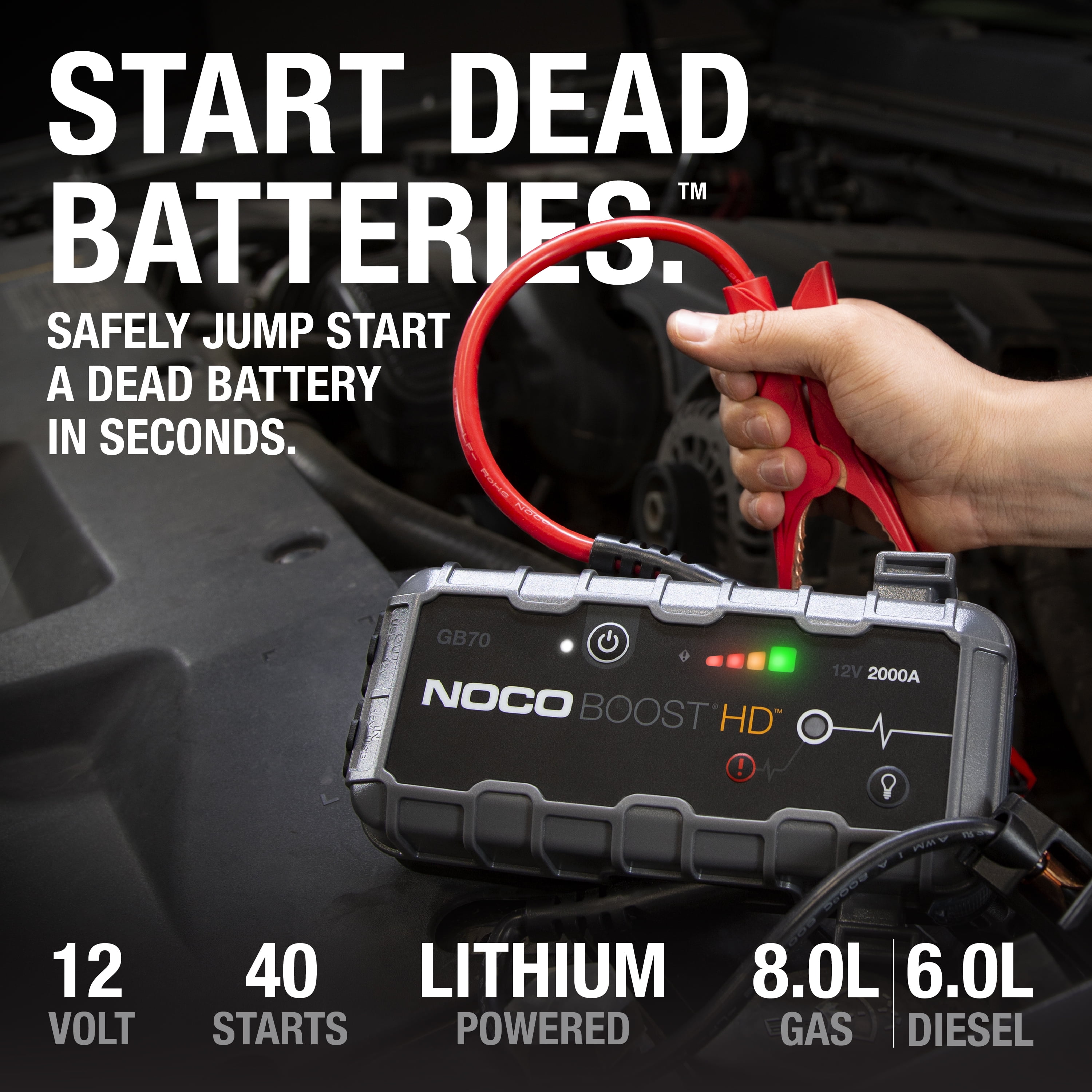 NOCO Boost GB70 2000A 12V USB Portable Car Battery Jump Starter - (Grey) B+