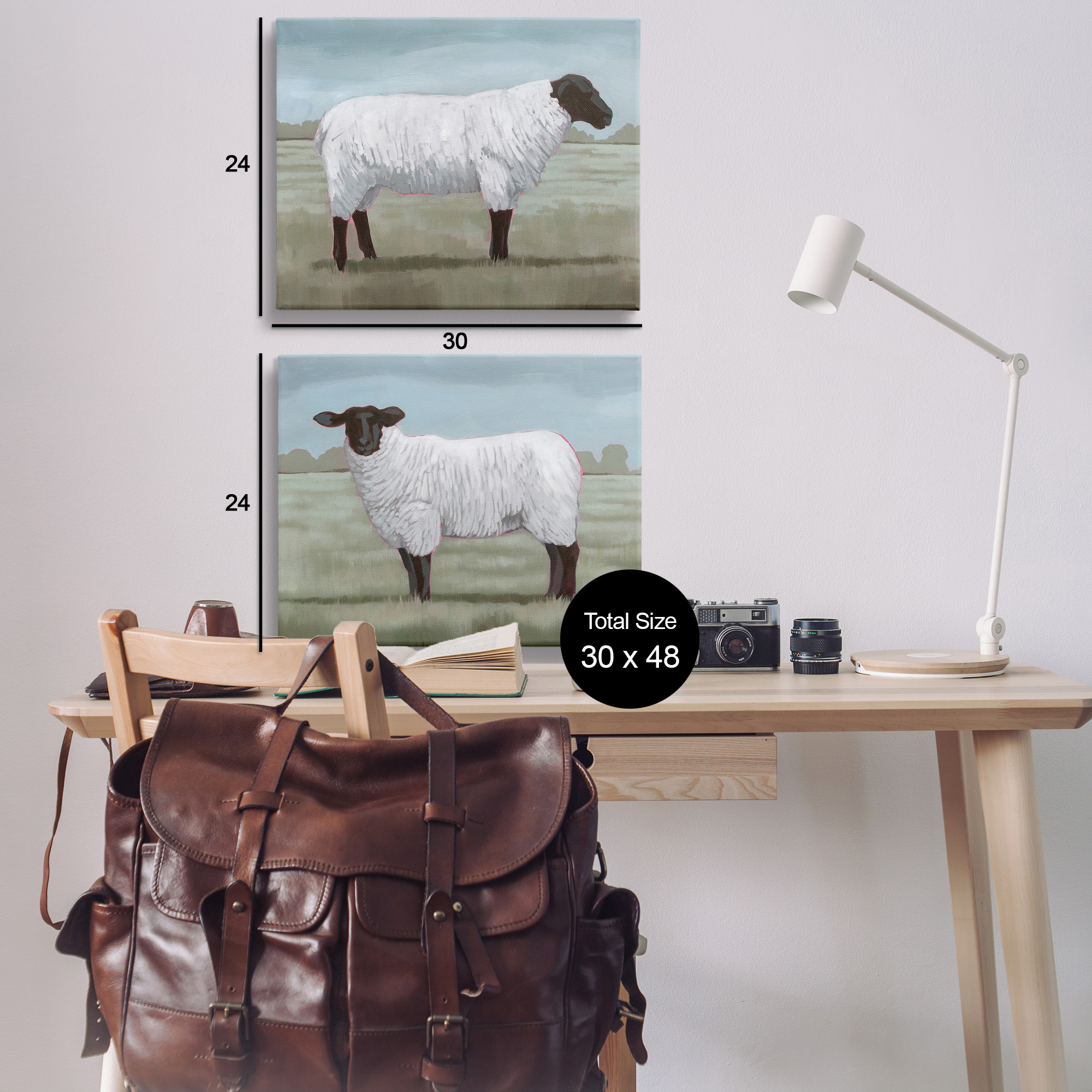 Stupell Industries Sheep Duo in Pasture Animals & Insects Painting Gallery Wrapped Canvas Art Print Wall Art, 30 x 24, Set of 2