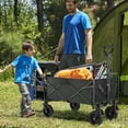 thumbnail image 2 of TINKLE WELL All-Terrain Foldable Wagon Cart with Heavy-Duty Wheels, Large Capacity Portable Utility Wagon for Beach, Sand, and Gardening, Featuring Drink Holders, Extra Large Black, 2 of 7