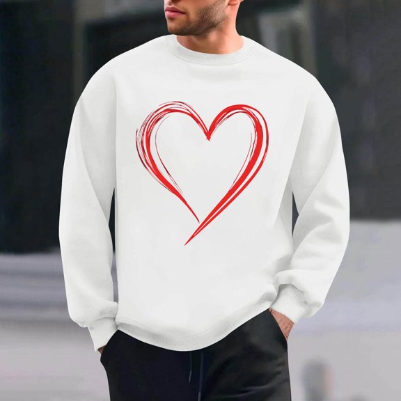 BEFOKA Men Long Sleeve Shirt Crewneck Sweatshirt Valentine'S Day Love Heart Printed Mens Pullover Fall Tops For Men 2025 Blouses Graphic Tops & T-Shirts Party Tee