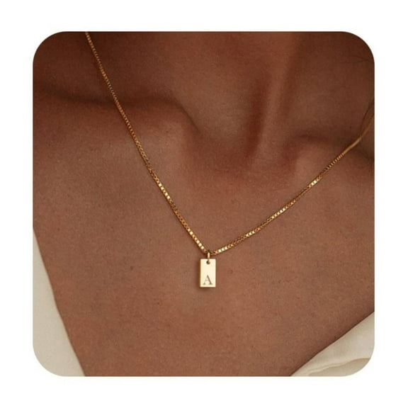 MACEHLJP Initial Necklaces for Women 14K Gold Plated Personalized Initial Tag Pendant Necklace for Her