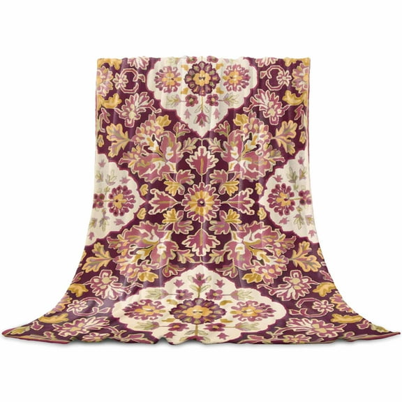 Red Boho Flannel Blanket for Bed, Country Vintage Aesthetic Ethnic Aesthetics Soft Cozy Warm Couch Throw Blanket, Lightweight Fluffy Plush Bedding Blankets for Sofa Decor All Season 30"x40"