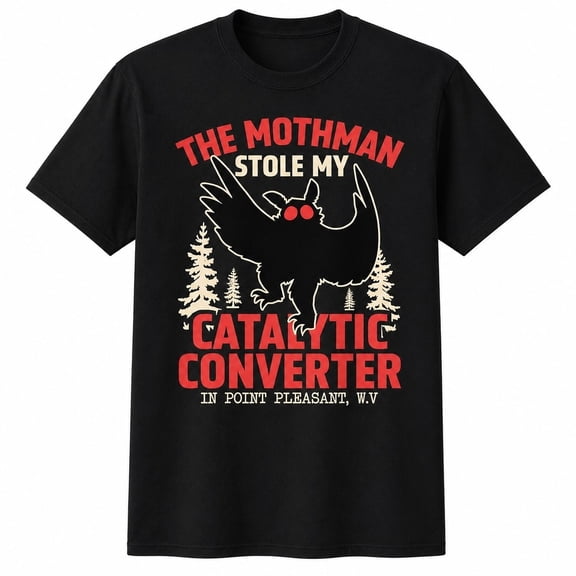 Mothman Catalytic Converter Humor Graphic T-Shirt, Unisex Classic Fit Tee