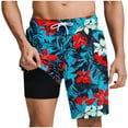 thumbnail image 2 of Runfenguu Plus Size Swim Shorts, Biker Shorts Set Men'S Sports Shorts Beach Pants Elastic Waist Drawstring Pockets Casual Print Knee Length Shorts Soccer Shorts Men, 2 of 6