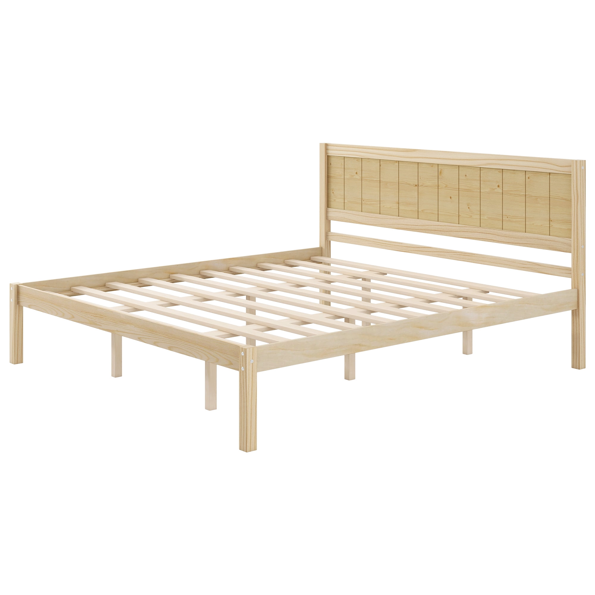 Euroco King Size Wood Platform Bed with Headboard and Slats, Natural