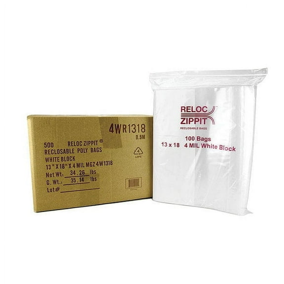 Reloc Zippit Reclosable Bag, 18 in L, 13 in W, PK500 4WR1318
