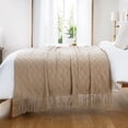 thumbnail image 4 of Battilo Beige Throw Blanket for Bed Couch,Boho Knitted Tan Throws,Decorative Sofa Blanket,50"x60", 4 of 8