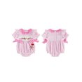 thumbnail image 2 of BemeyourBBs Newborn Baby Girl Summer Clothes Infant Baby Girl Mama's Girl Daddy's Girl Outfit Striped Bubble Romper Letter Heart Flower Embroidery Front Bows Ruffled Short Sleeve Bodysuit Jumpsuit, 2 of 9