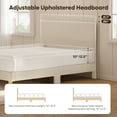 thumbnail image 5 of Bestier Corduroy Upholstered Queen Bed Frame with Adjustable Headboard, Platform Bed Frame with LED Light, Solid Wood Slats, No Box Spring Needed, Off White, 5 of 11