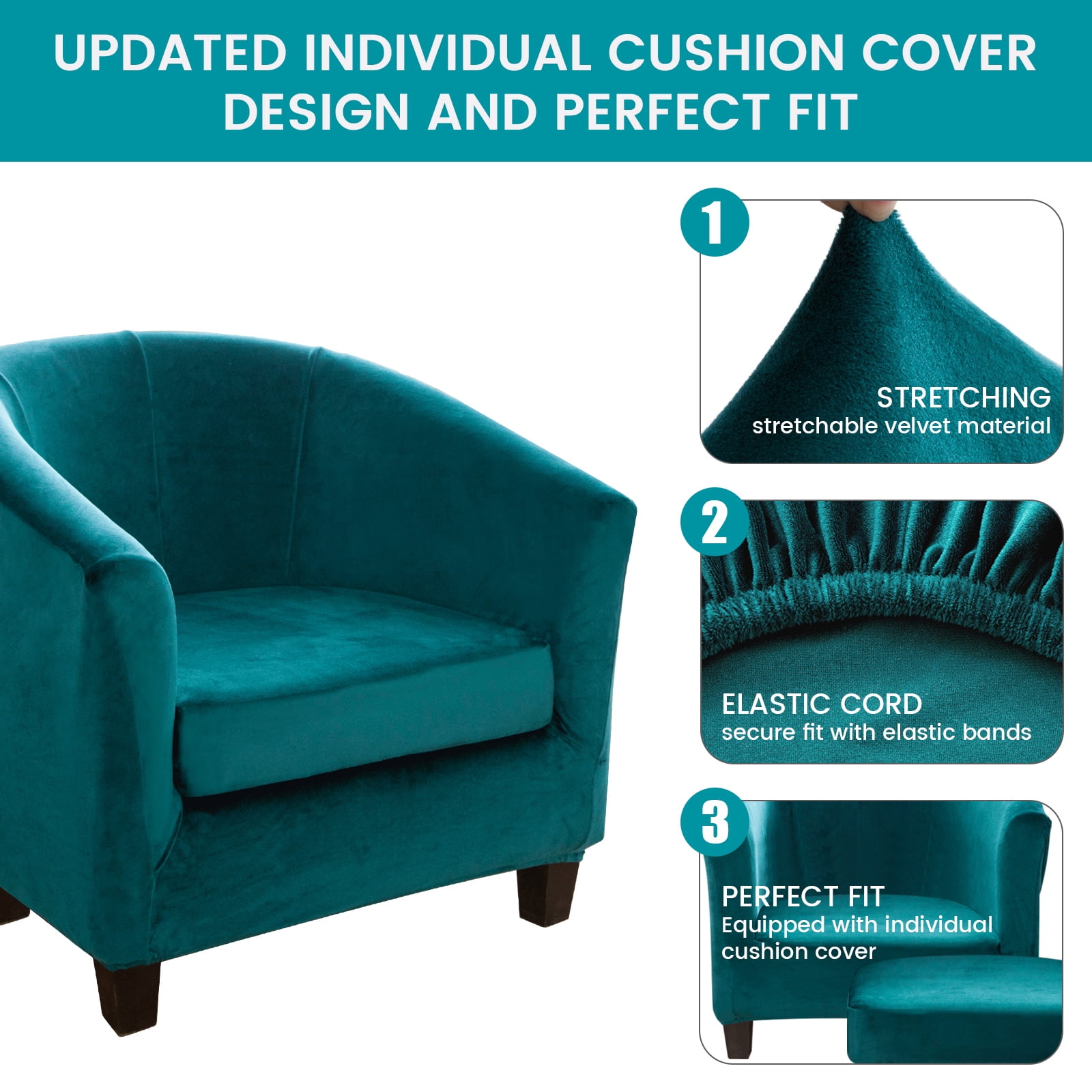 SHANNA Velvet Tub Chair Covers, 2 Pieces Stretch Modern Armchair Slipcovers Non Slip Sofa Couch Slipcover for Club Bar Counter Living Room Reception,With Separate Cushion Cover, Bright Green, 2 Pack