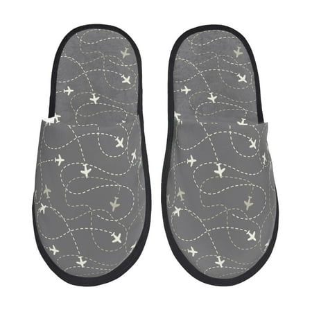 Balery Airplane Routes Around The World Slient Indoor Furry Fleece Comfort House Shoes Soft Non-Slip Home Shoes Cotton slippers House Slippers-- Medium