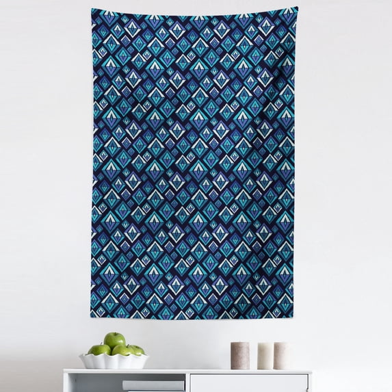 Bohemian Tapestry, Pattern as Folkloric Geometric Textures with Shades of Blue Print, Fabric Wall Hanging Decor for Bedroom Living Room Dorm, 5 Sizes, Multicolor, by Ambesonne