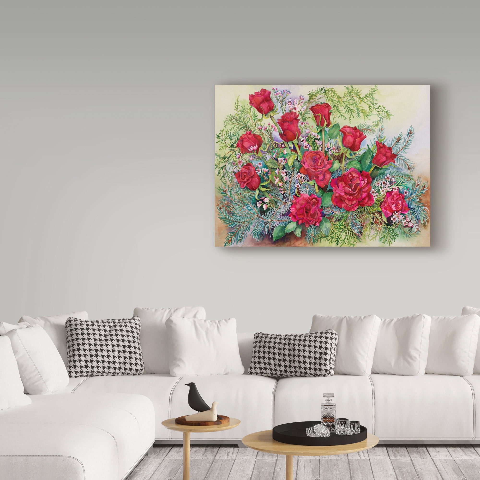 Trademark Fine Art 'Red Roses With Evergreens' Canvas Art by Joanne Porter