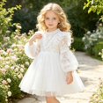 thumbnail image 3 of WOYY Toddler Girls Lace Ruffle Tulle Princess Dress Long Sleeve Birthday Party Dress,White, 3 of 8