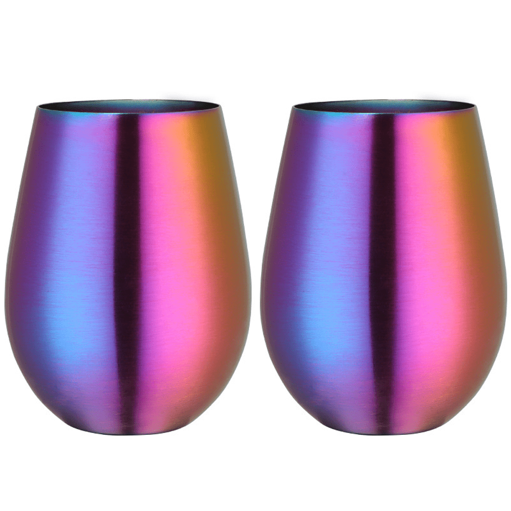 2pcs Stemless Wine Tumbler 12oz Stainless Steel Wine Glass Double WallTravel Cup 