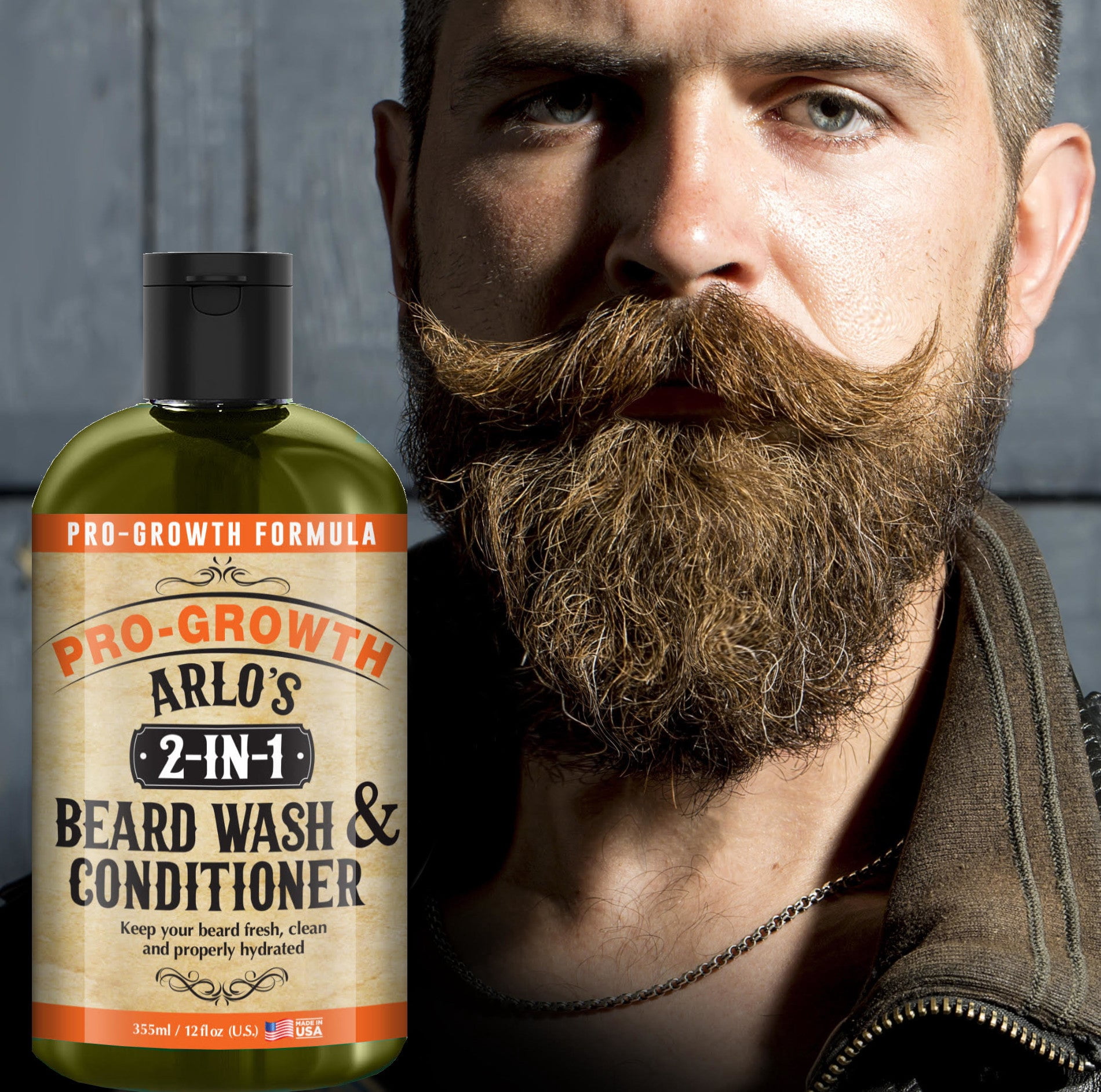 Arlo's 2-in-1 Beard Wash and Conditioner, Pro-Growth Men's Hair Shampoo and Softener, 12 oz