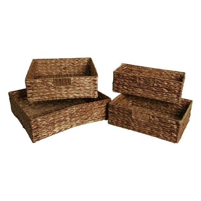 Wald Imports 70018B Paniers de Rangement en Herbe de Mer Tressée, Marron - Ensemble de 4