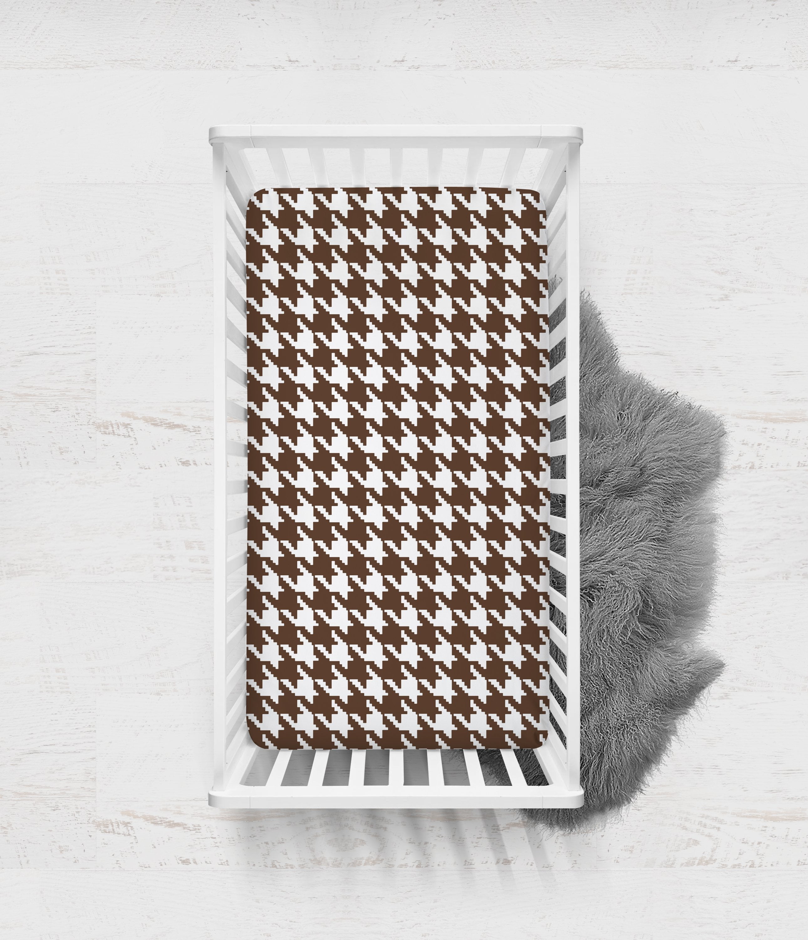 Crib or Toddler Bed Fitted Sheet 100% Cotton Percale, Dots Stripes Houndstooth Chocolate