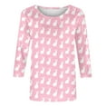 thumbnail image 4 of Happy Easter Day Shirt for Women Casual Easter Eggs Printed Tops Tunics Bunny Rabbit Print 3/4 Sleeve T-Shirt Blouse, 4 of 5