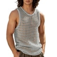 thumbnail image 2 of BUWTTED Tank Tops Men Solid Mesh Hooded Crewneck Hollow Thin Sleeveless Loose Vest Summer Breathable Knit Beach Casual Gray Shirt XL, 2 of 7