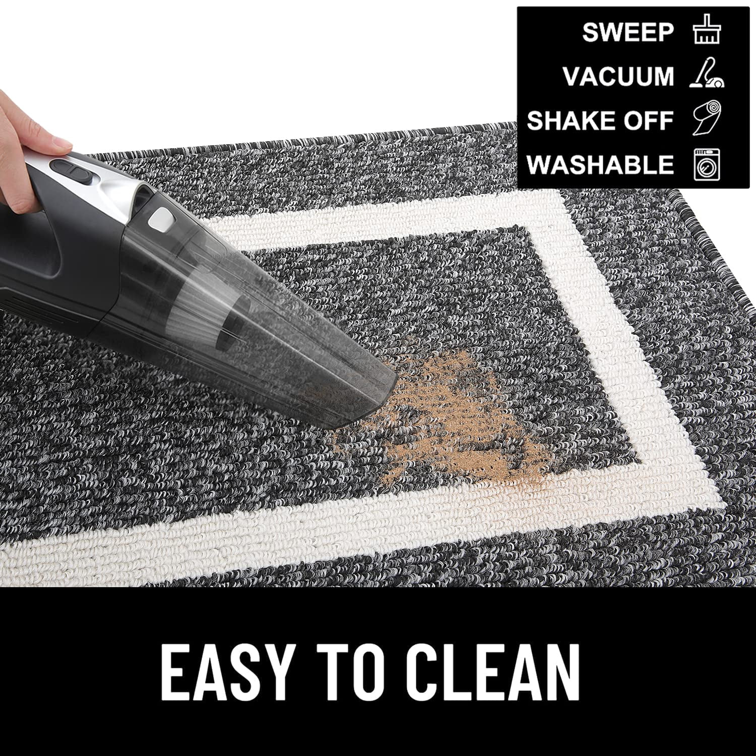 Buganda Indoor Door Mat, 24"x 36", Non Slip Low-Profile Entrance Rug Front Inside Doormats Dirt Trapper Entry Door Rugs for Entryway, Black