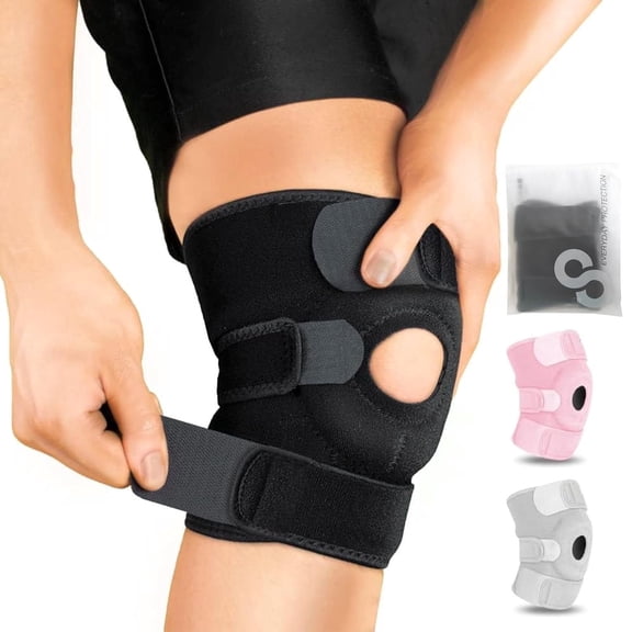 Adjustable Knee Support Brace for Men & Women – Compression Sleeve with Patellar Pad for Arthritis, Meniscus Tear, Injury Recovery, Running, Workout (Black)