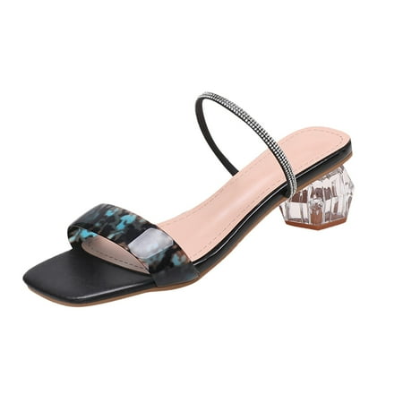 

NECHOLOGY Womens Wedge Heel Sandals Summer Casual Slippers Sandals Fashion Shallow With Rhinestone Platform Calf Boot Black 8