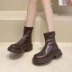 thumbnail image 5 of Botas Chelsea gruesas de otoño para mujer, botines cortos de tacón grueso con cremallera trasera a la moda, estilo retro, zapatos de estilo callejero para mujer, 5 of 5