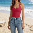 thumbnail image 2 of oqasdz Tank Tops for Women Workout Halter Neck Slim Fit Camisole Solid Color Sleeveless Stretchy Tank Top Athletic Casual Daily Wear, 2 of 7