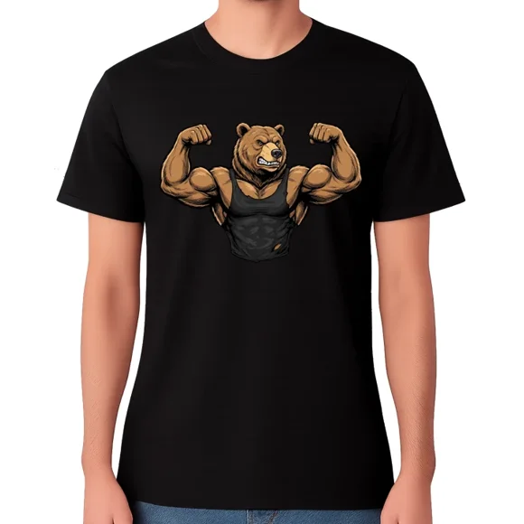 T-Shirt de Flexion Culturiste Ours Musclé Amusant Haut de Gym Animal Biceps Graphique Tee, pour Unisexe, jusqu'à Taille 3TG