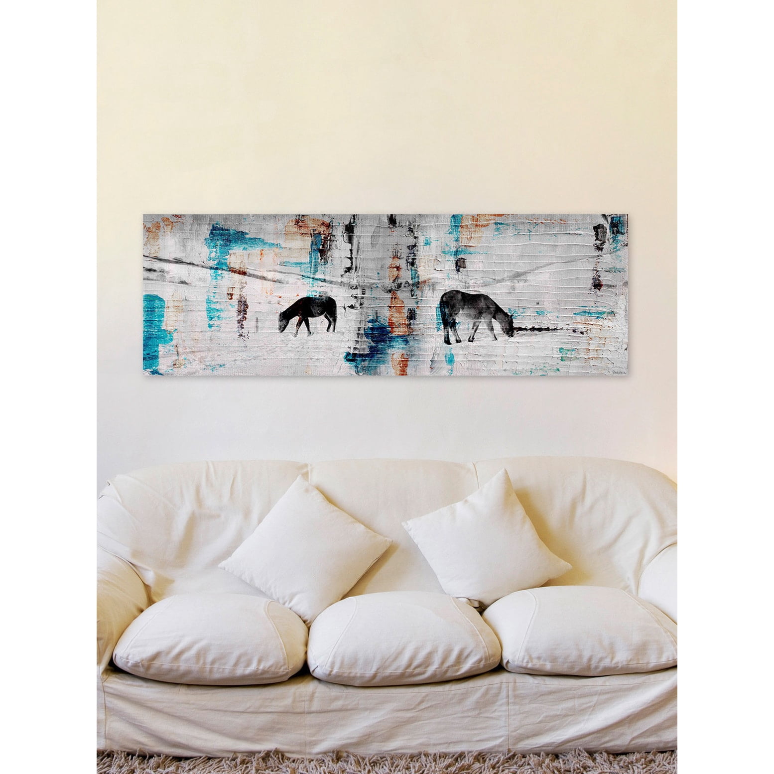 "Two Horses Grazing" Painting Print on Wrapped Canvas